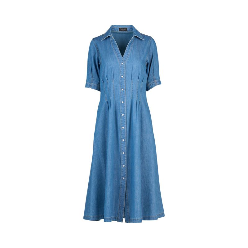 Vassalli Cap Sleeve Shaped Waist Button Up Dress With Pockets image number 2